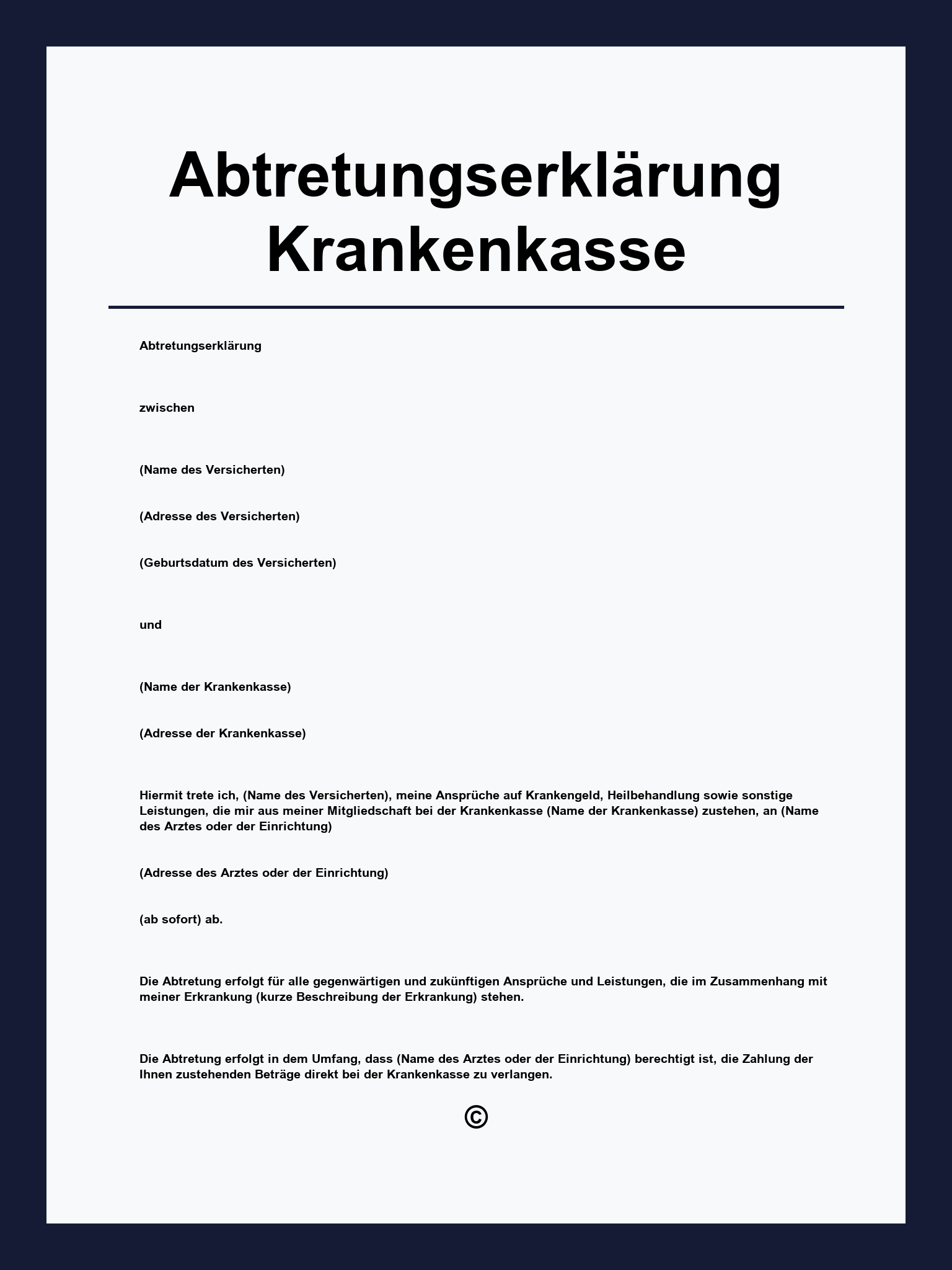 Abtretungserklärung Krankenkasse Vorlage