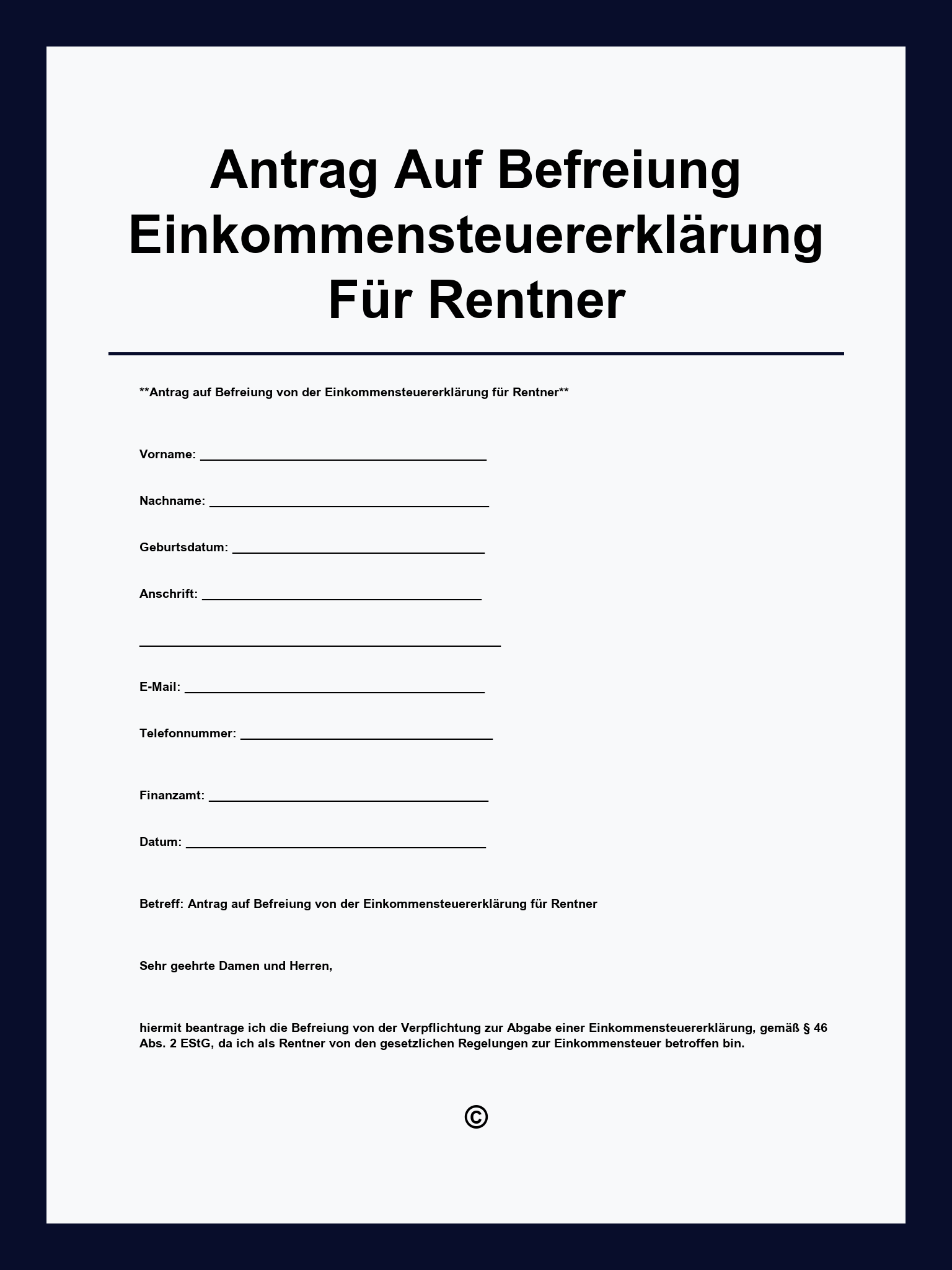Antrag Auf Befreiung Einkommensteuererklärung Für Rentner
