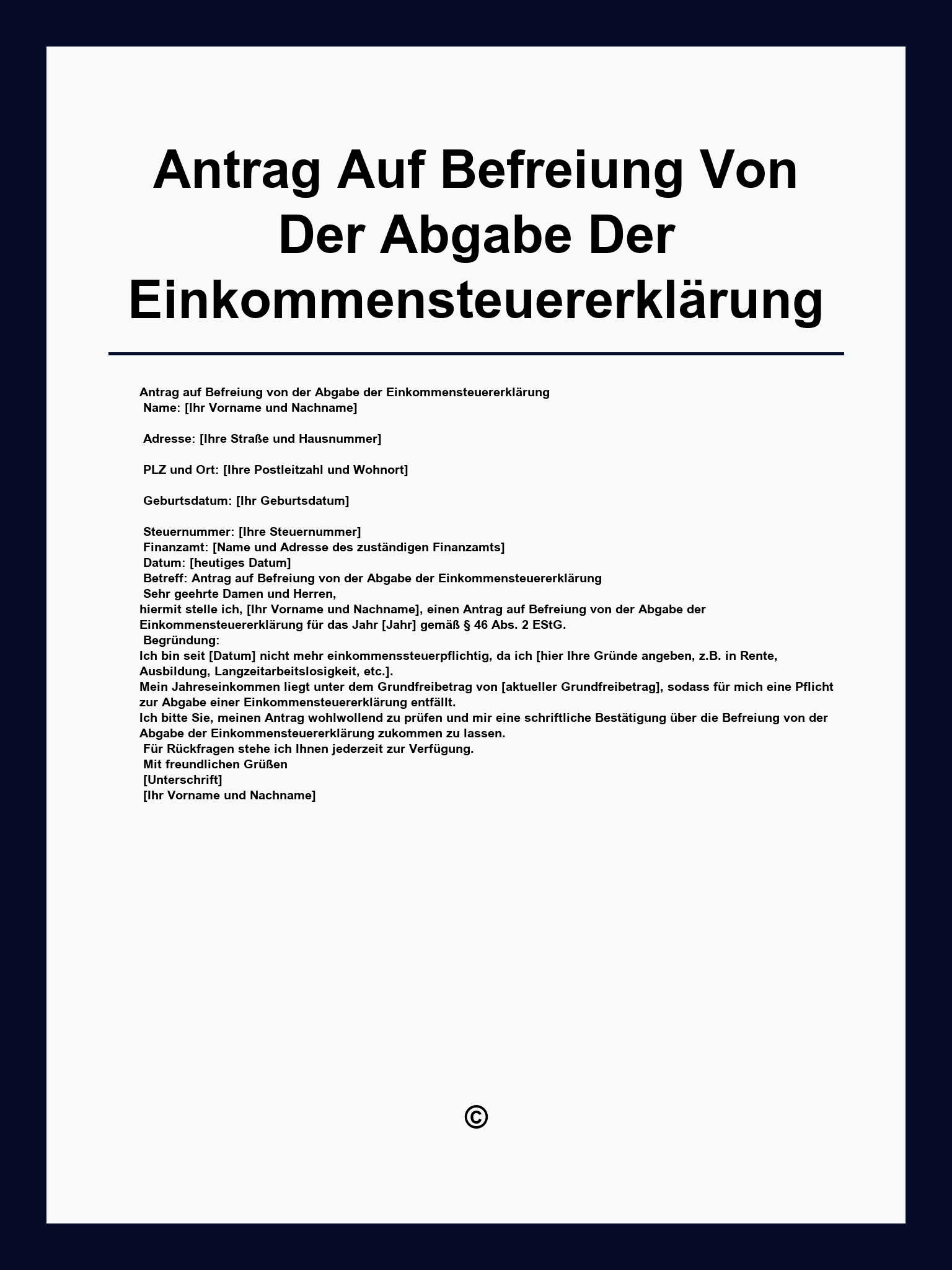 Antrag Auf Befreiung Von Der Abgabe Der Einkommensteuererklärung Muster
