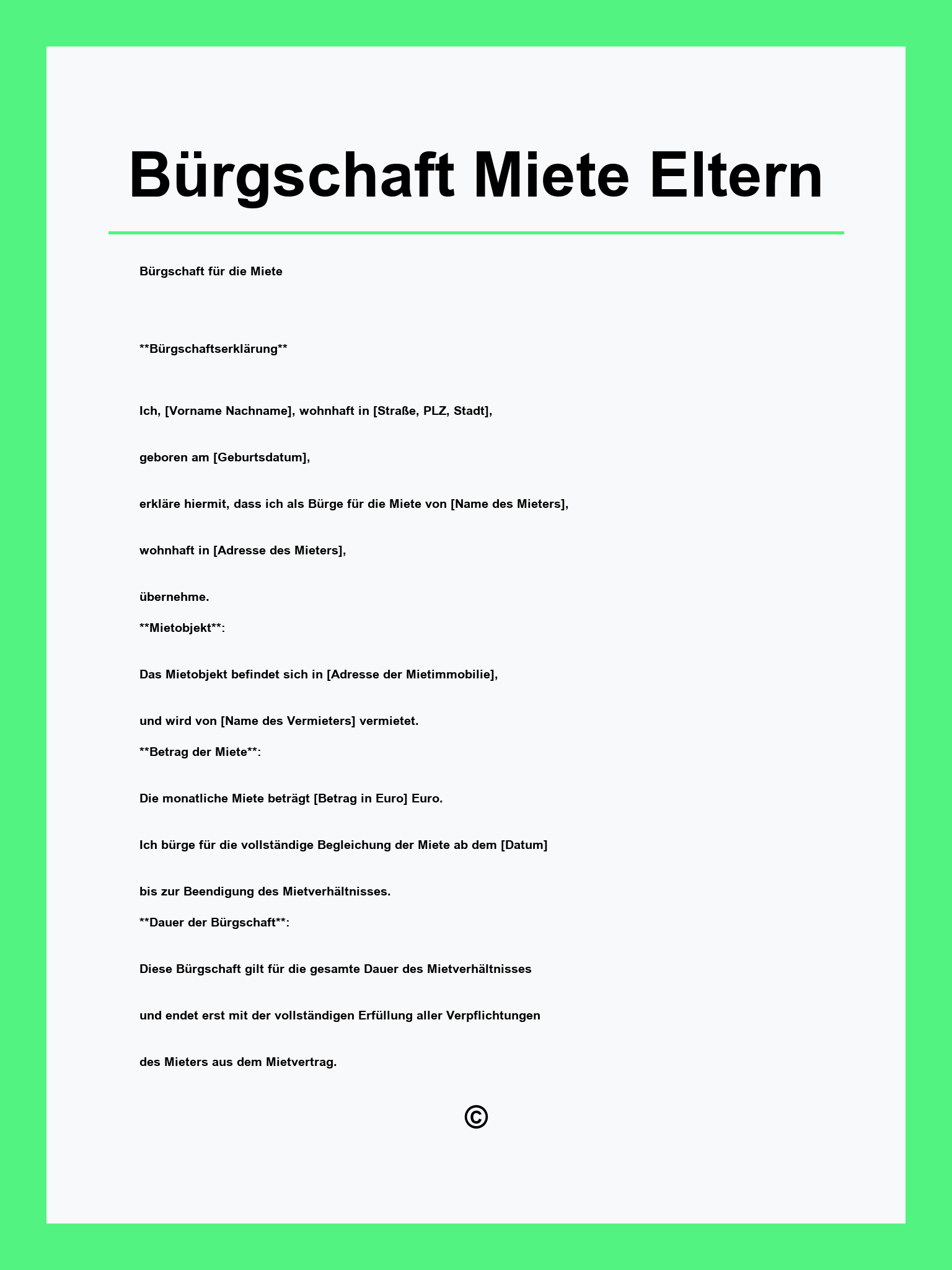 Bürgschaft Miete Eltern Vorlage
