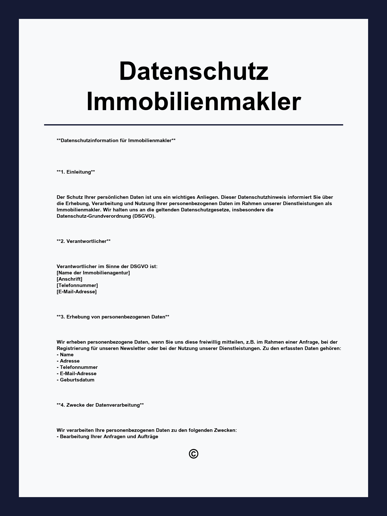 Datenschutz Immobilienmakler Muster