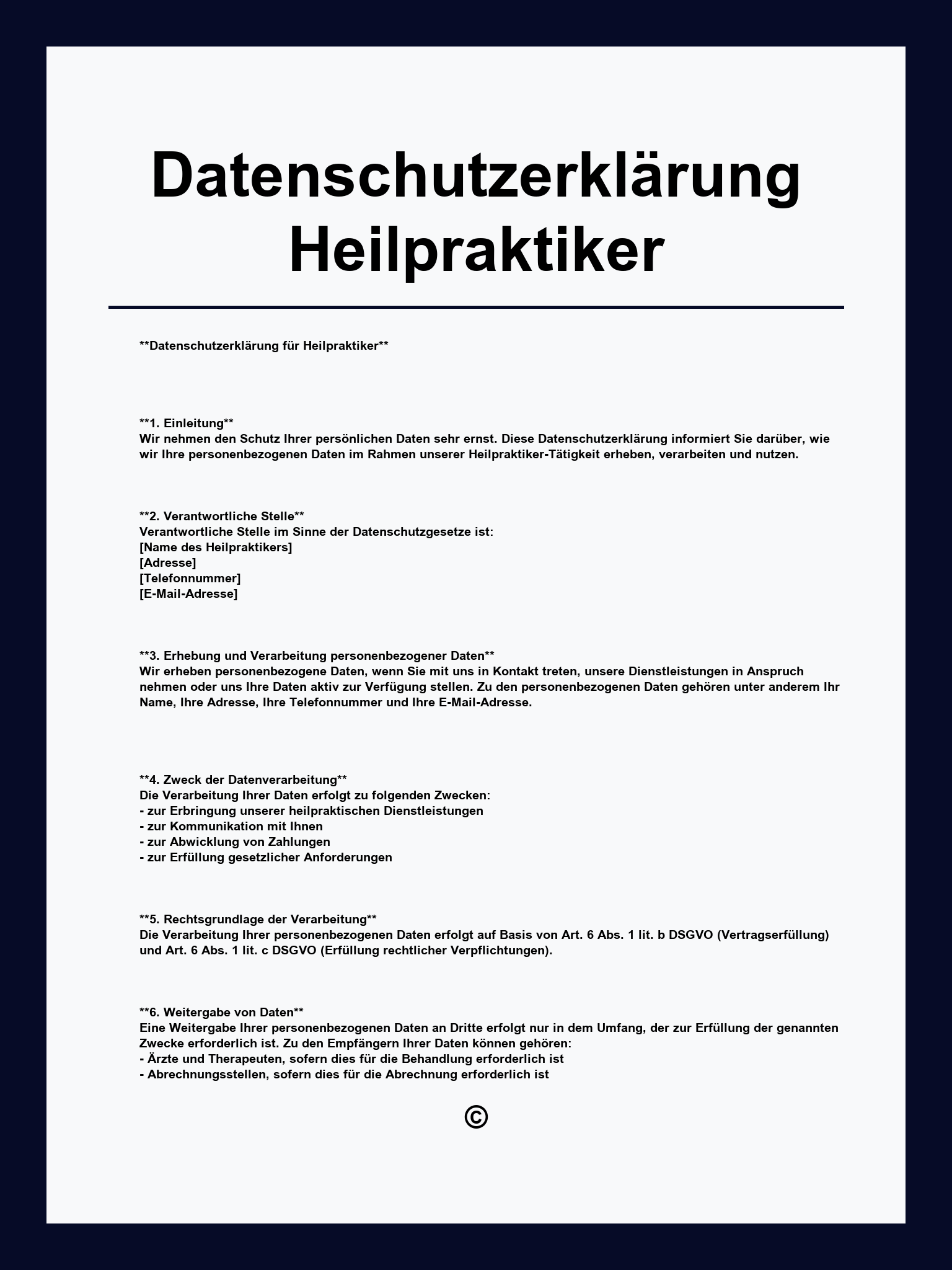 Datenschutzerklärung Heilpraktiker Muster