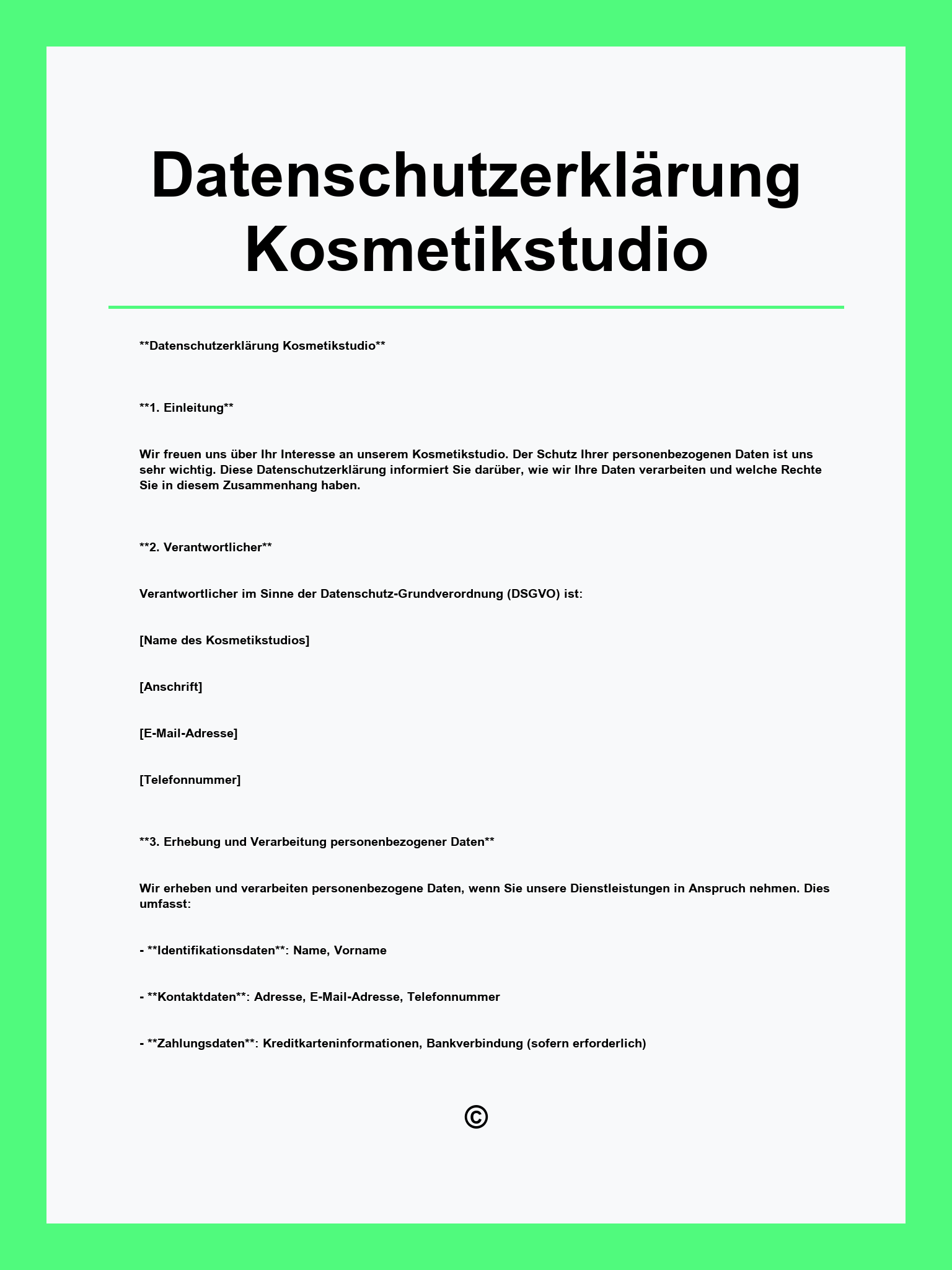Datenschutzerklärung Kosmetikstudio Vorlage