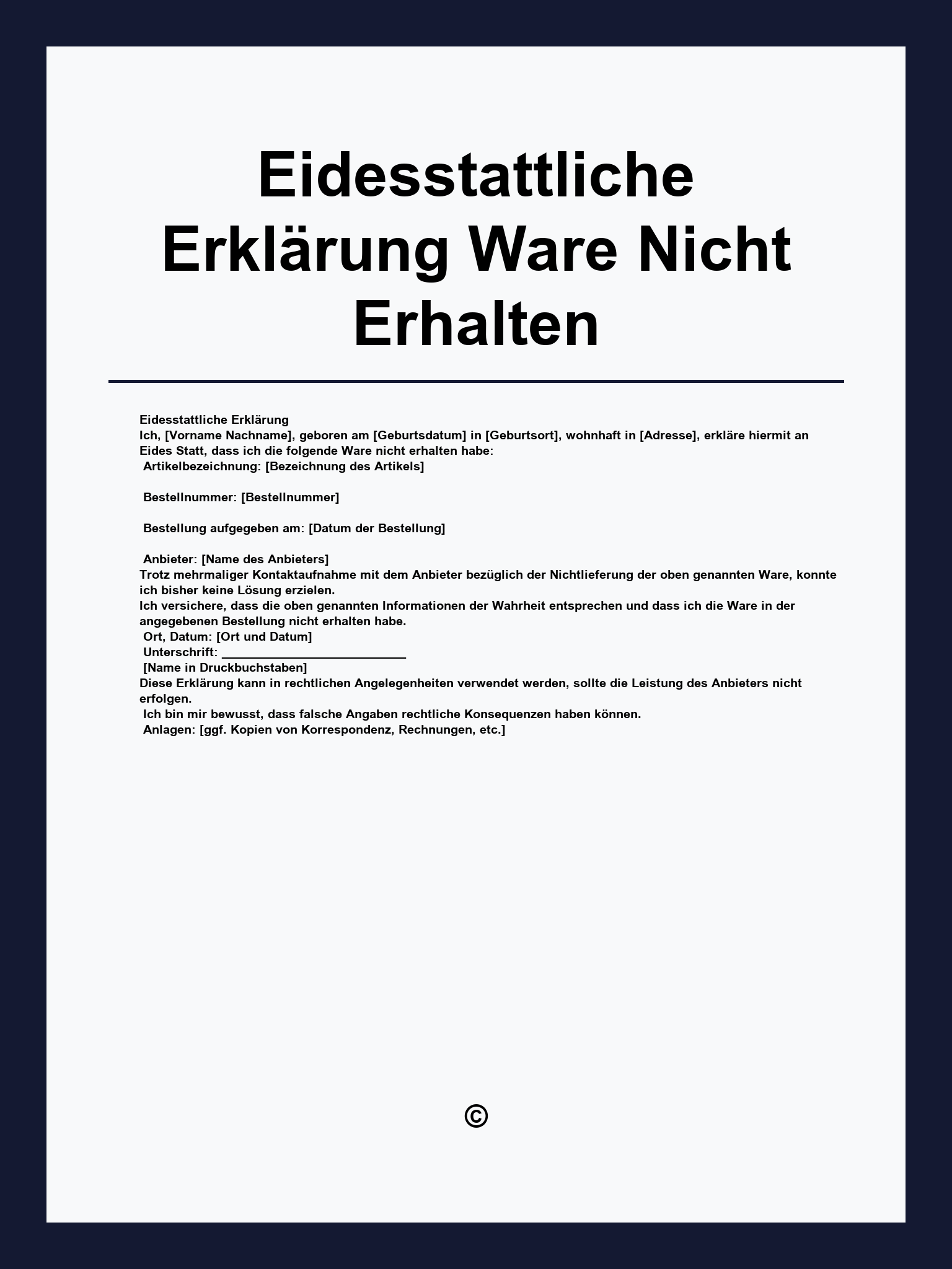 Eidesstattliche Erklärung Ware Nicht Erhalten Vorlage