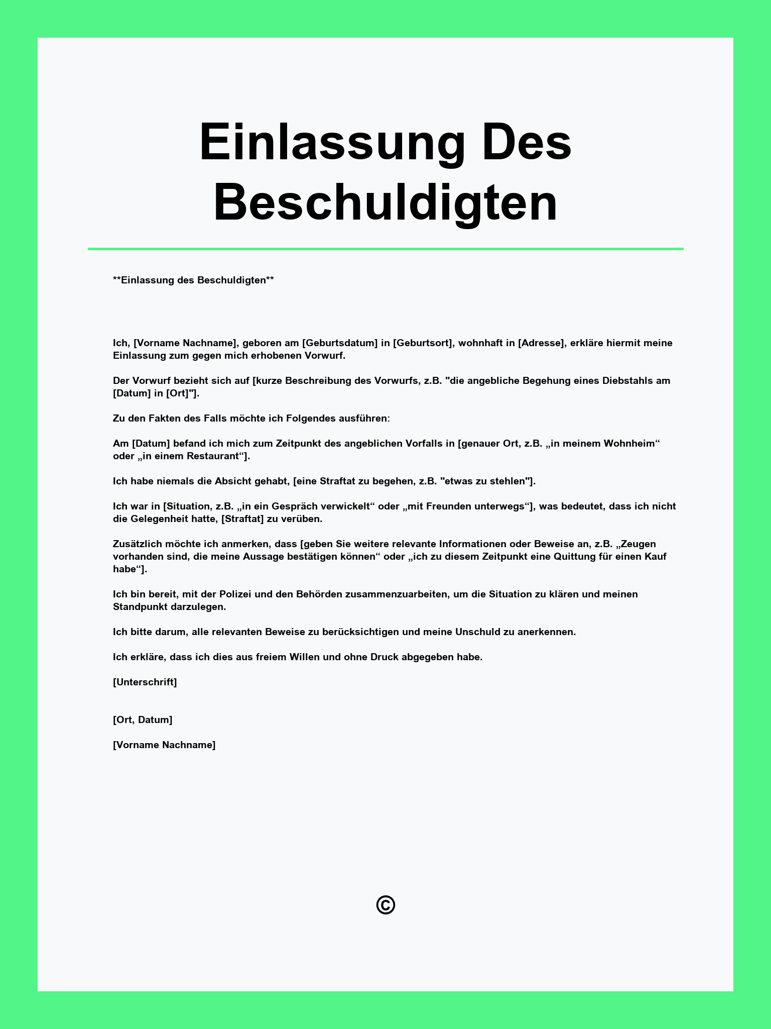 Einlassung Des Beschuldigten Muster