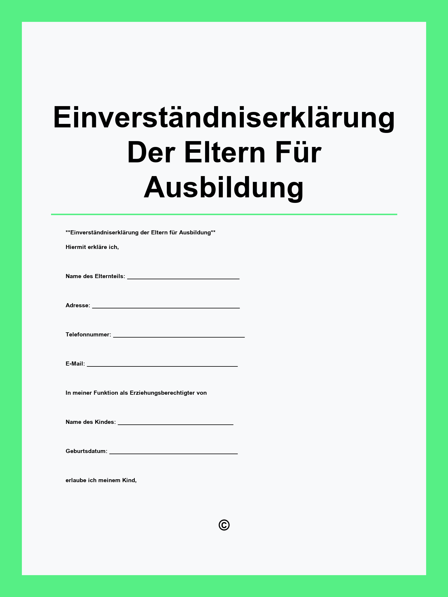 Einverständniserklärung Der Eltern Für Ausbildung Vorlage