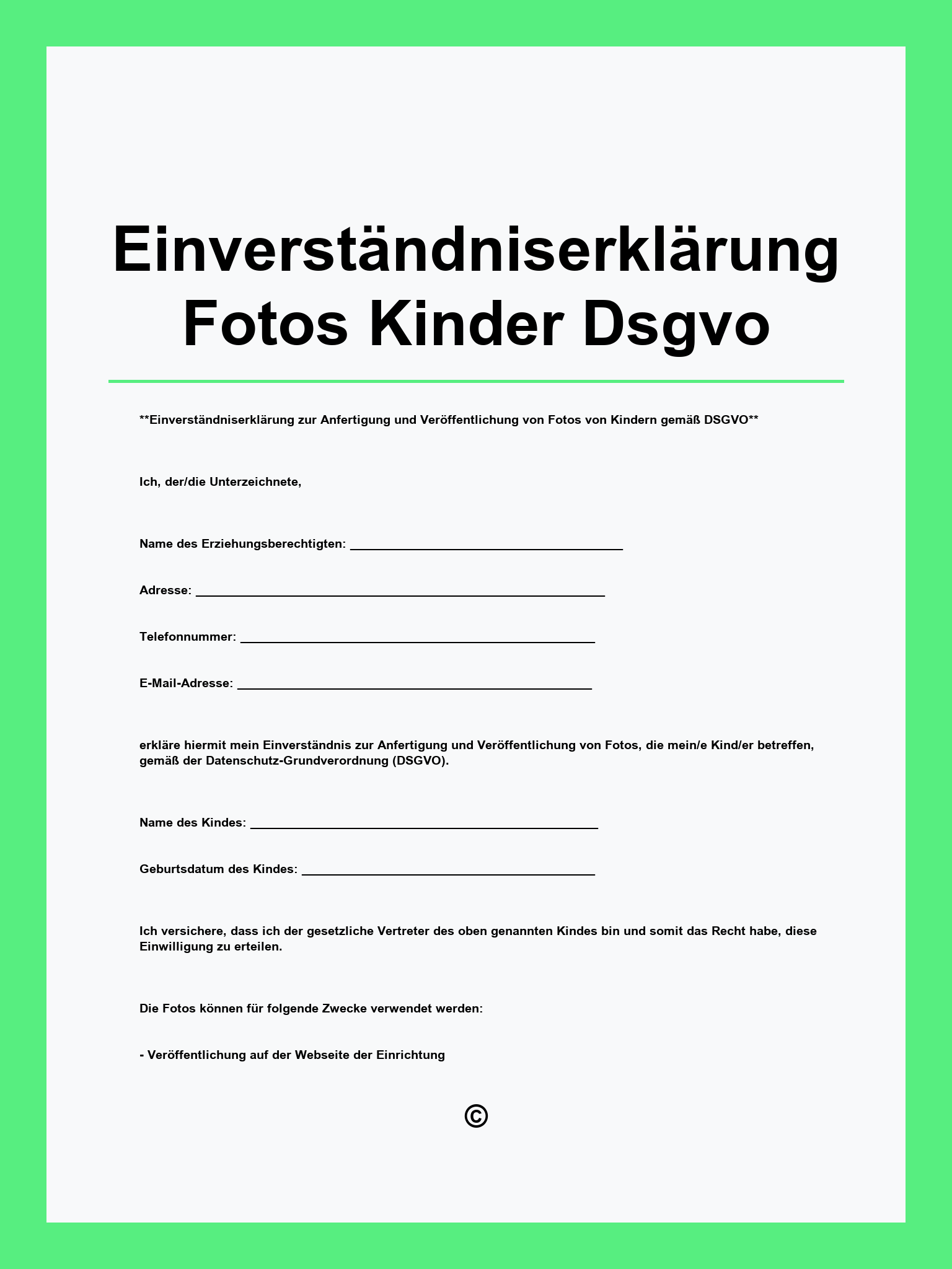 Einverständniserklärung Fotos Kinder Muster Dsgvo