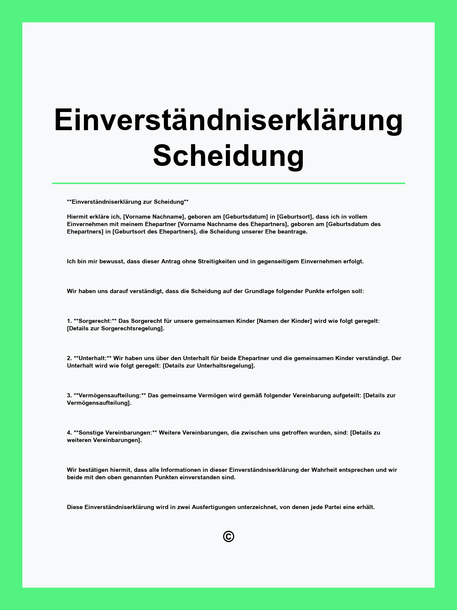 Einverständniserklärung Scheidung Muster