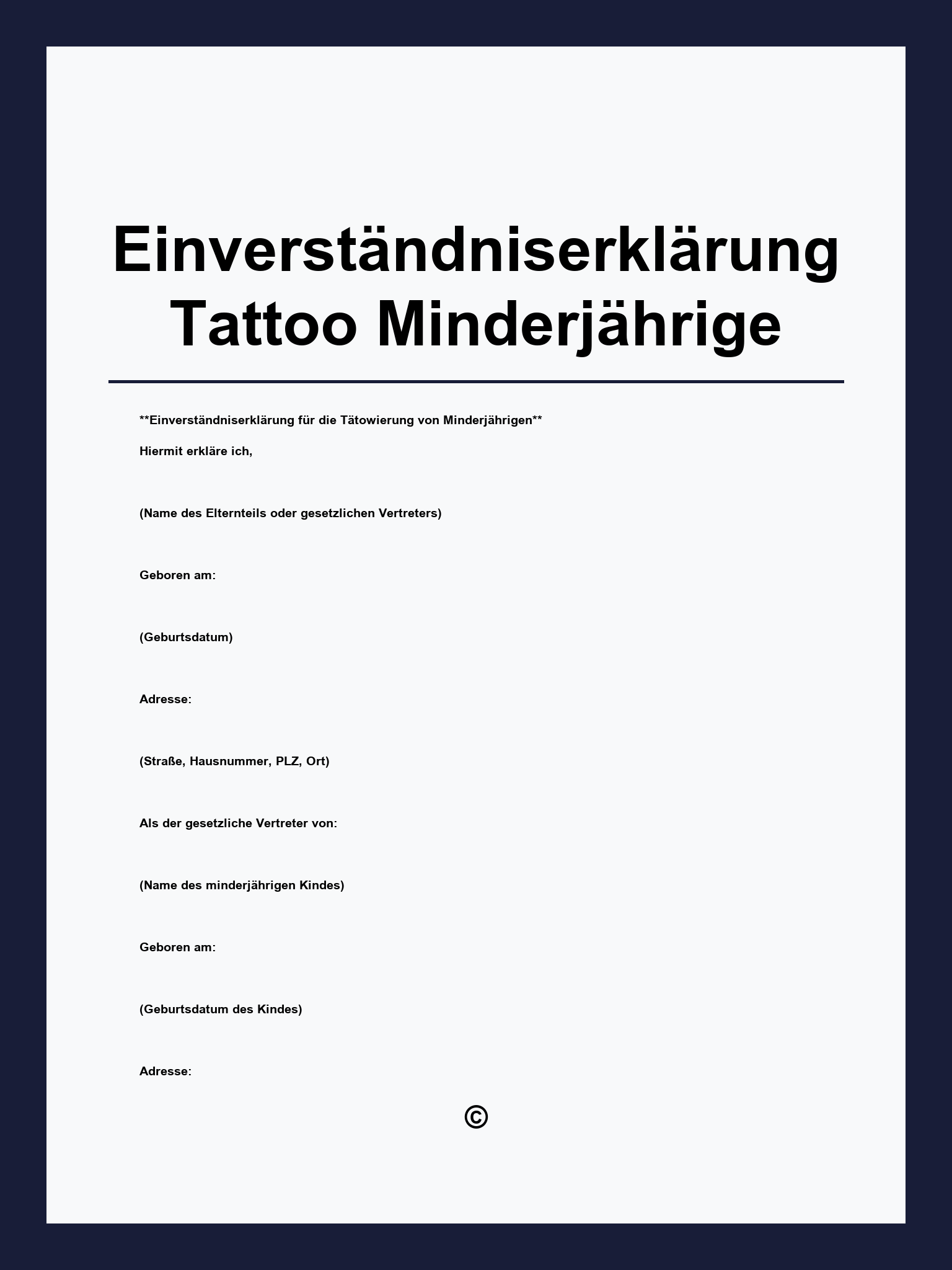 Einverständniserklärung Tattoo Minderjährige