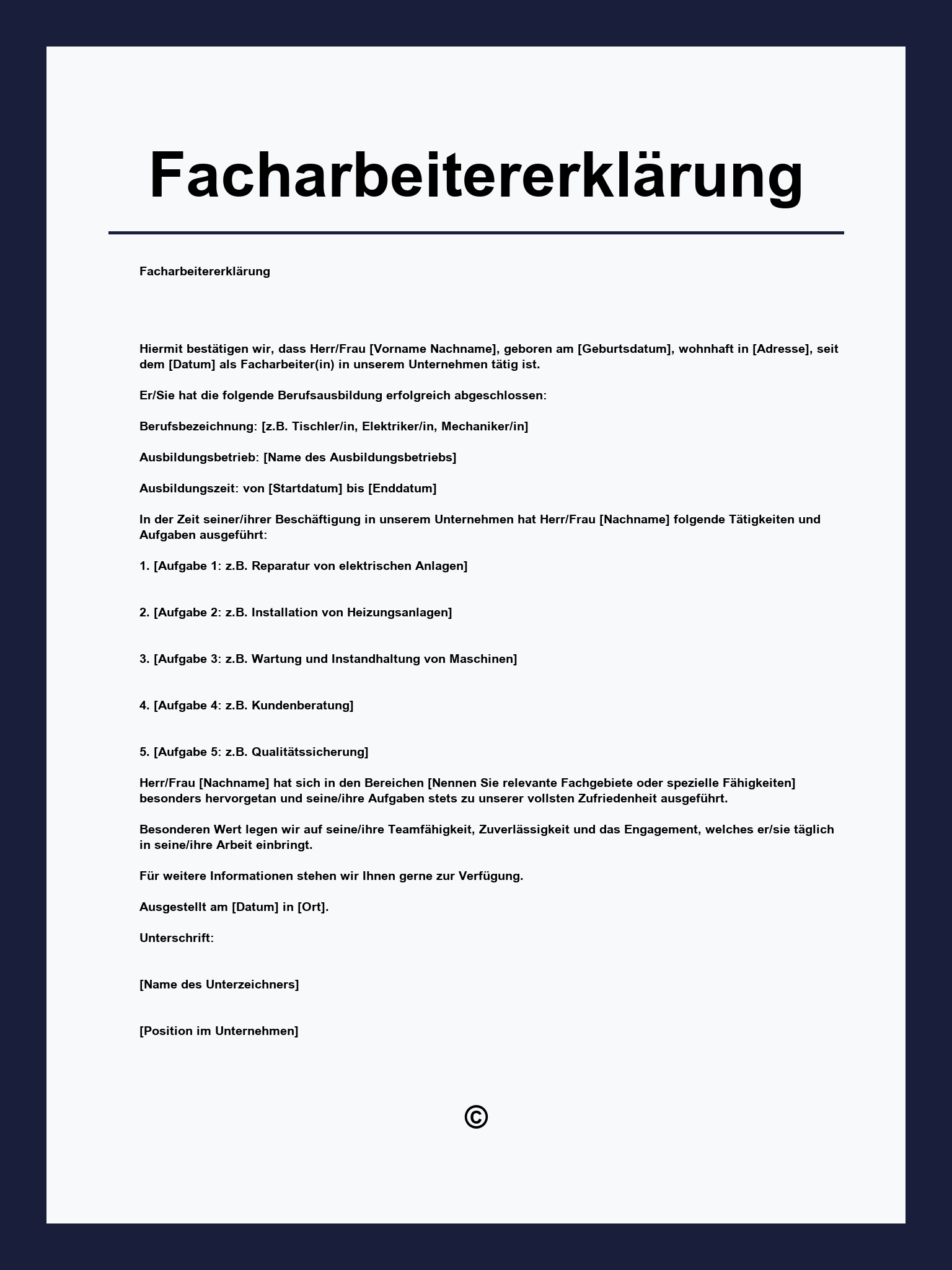 Facharbeitererklärung
