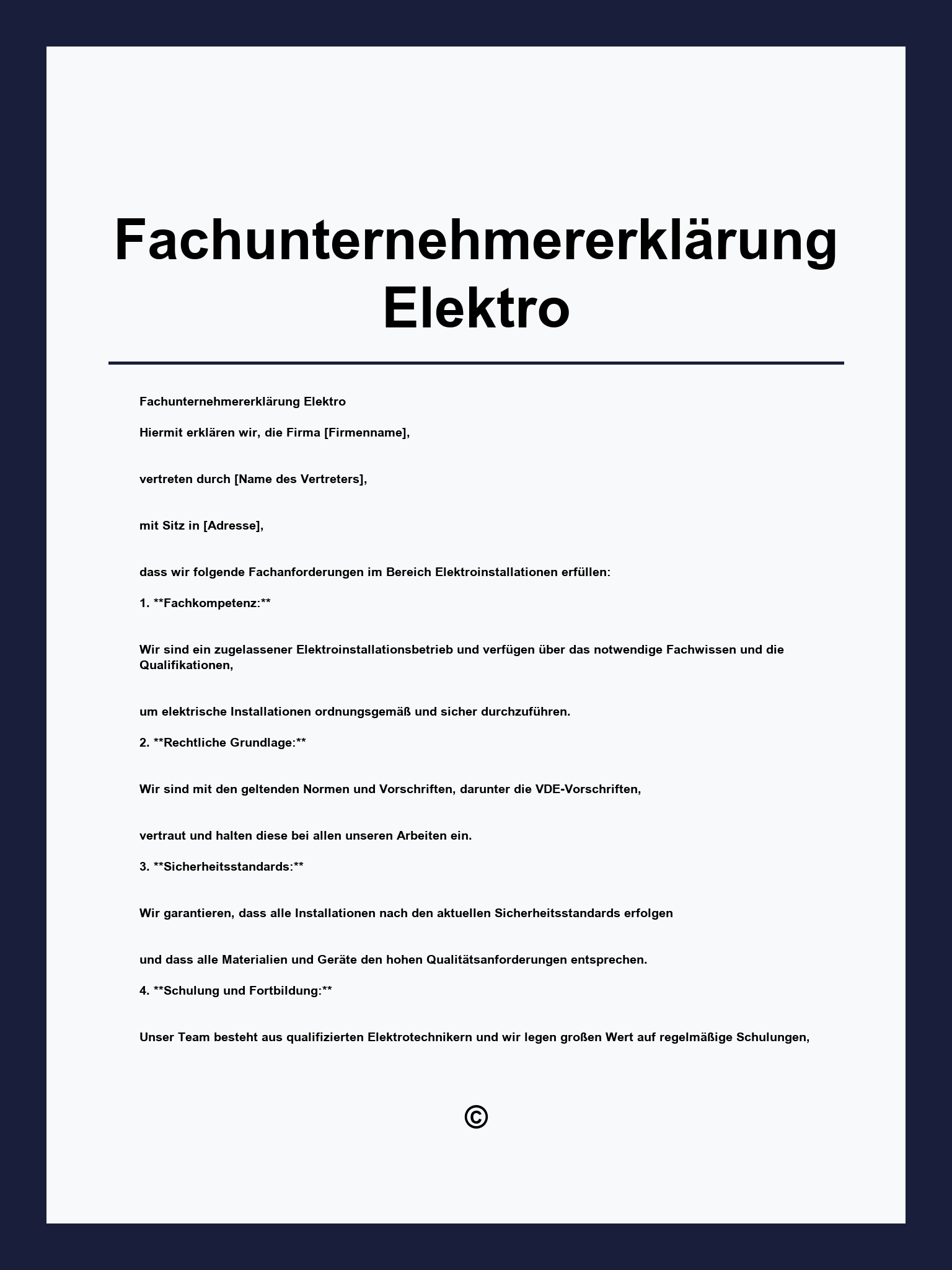 Fachunternehmererklärung Elektro