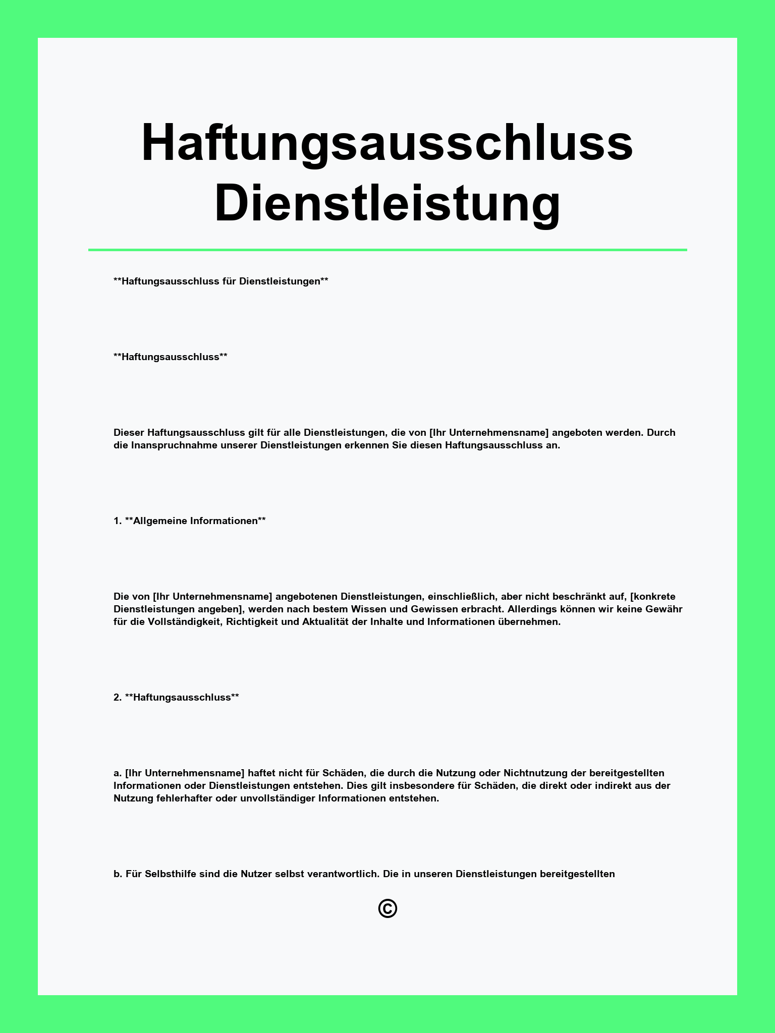 Haftungsausschluss Vorlage Dienstleistung