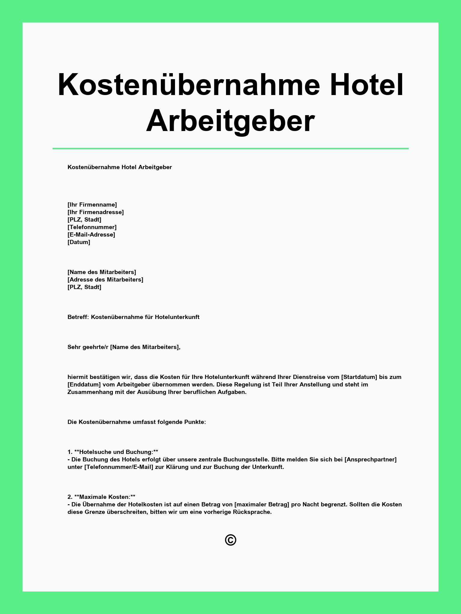 Kostenubernahme Hotel Vorlage