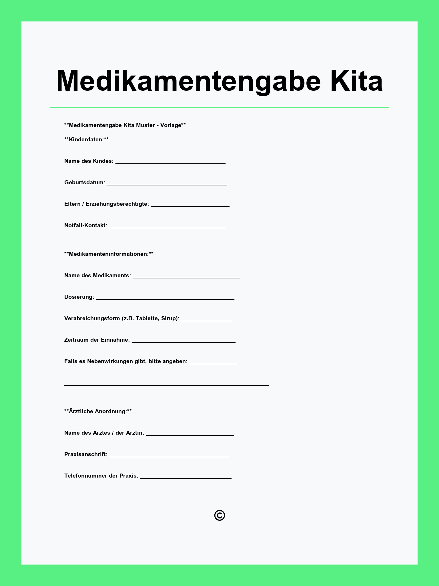 Medikamentengabe Kita Vordruck