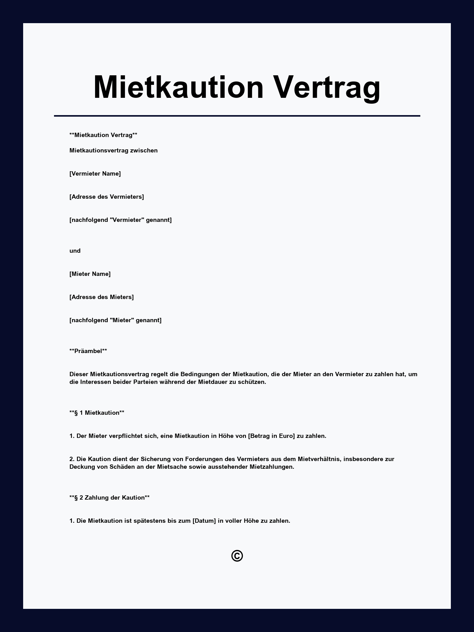 Mietkaution Vertrag Muster
