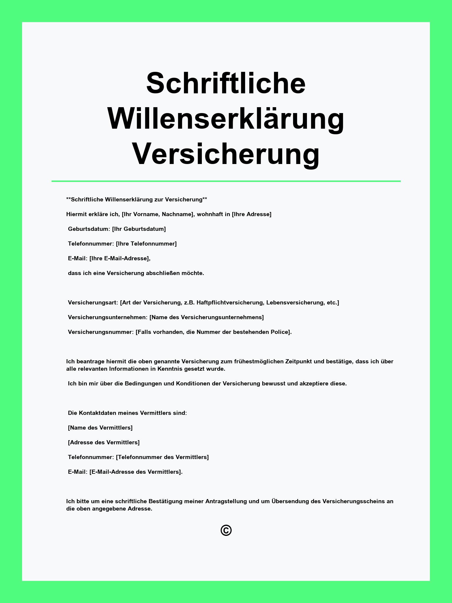 Schriftliche Willenserklärung Versicherung