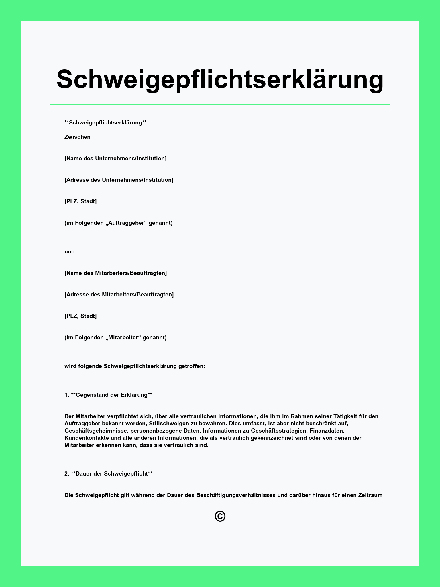Schweigepflichtserklärung Muster