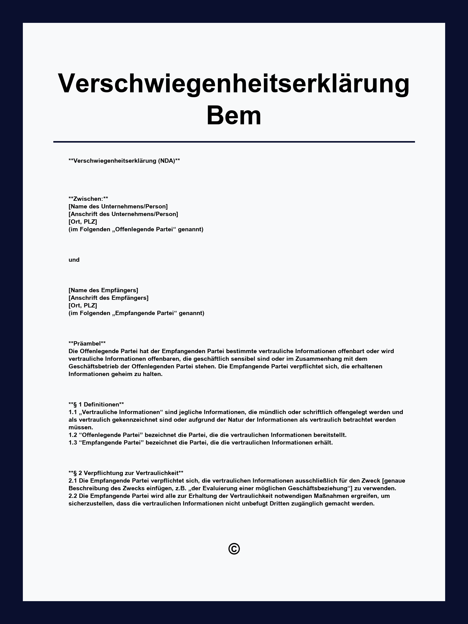 Verschwiegenheitserklärung Bem Muster