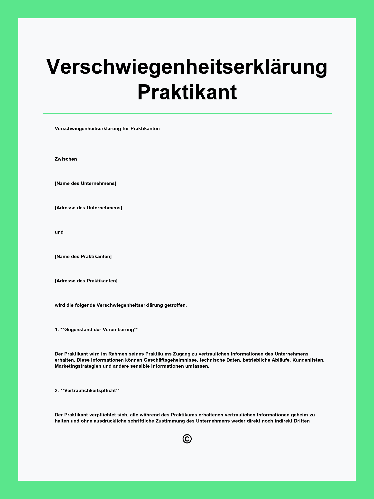 Verschwiegenheitserklärung Praktikant Vorlage
